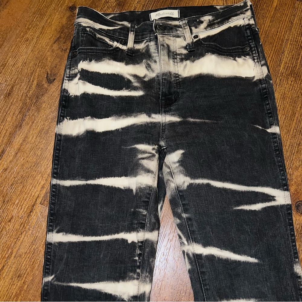 Madewell Black High Rise Trendy Grunge Skinny Jeans White Stripe Pattern Size 26 - Picture 8 of 12